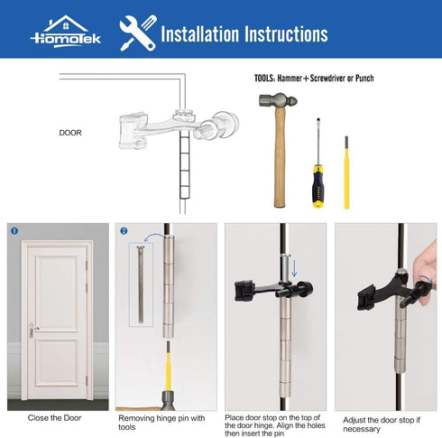 HOMOTEK 24 Pack Adjustable Deluxe Heavy Duty Satin Nickel Door Stopper, 2-1/2"x1-3/4", with White Rubber Bumper Tips