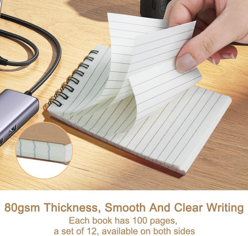 Pocket Notebooks Set of 12 - Small 3x5 Spiral Notepads, Office Style Mini Notebook, Lined College Ruled Paper for Home,
