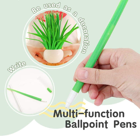 Youdepot Green Leaf Like Grass-Blade Pens, Neutral Pen with Cover, Easy Flow Black Ink, Pack of 25 School Supplies