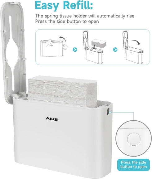 Countertop,200 Commercial,White 9.8" 3.8" AIKE Paper Towel Dispenser Sheets Capacity,Fit Multifold Paper Towel,for Home