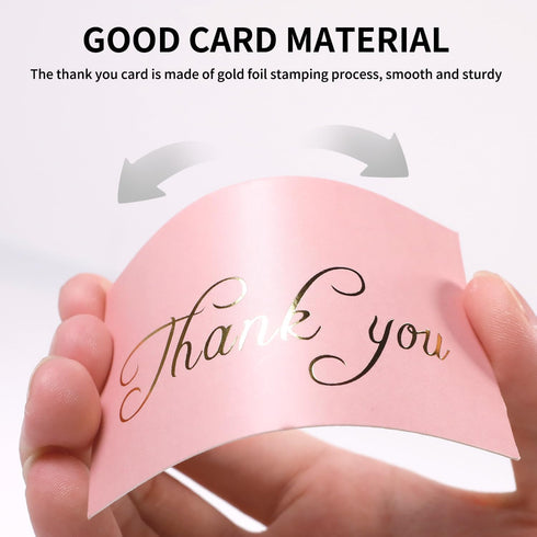 SMOQYKBW 100 3.5 2 inch small pink x gold foil thank you cards with free write on back, perfect for small business