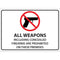 Zing Green Products 1825A "All Weapons Prohibited" Sign, 10" Length, 7" Width, Recycled Aluminum