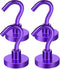 MIKEDE Heavy Duty Magnetic Hooks, 28LB+ Strong Neodymium Magnets for Fridge, Toolbox, Grill, 4 Pack (Purple)