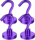 MIKEDE Heavy Duty Magnetic Hooks, 28LB+ Strong Neodymium Magnets for Fridge, Toolbox, Grill, 4 Pack (Purple)