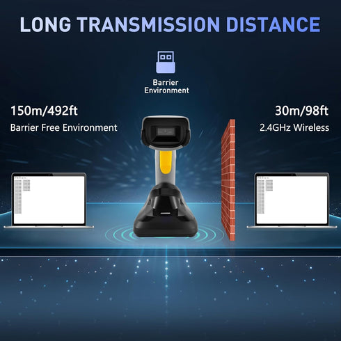 onewscan 1D 2.4G Barcode Scanner Wireless, CCD Barcode Reader with Smart Base Stand Wireless & USB Wired Connection