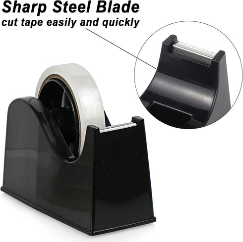 BOMEI PACK Desktop Tape Dispenser (Fits 1" & 3" Core) with Transparent Tape Refills and Weighted Non-Slip Base