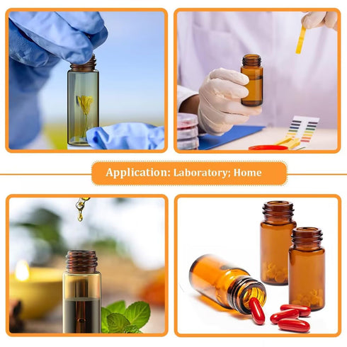 2 Dram Amber Glass Vials, 8ml Borosilicate Glass Sample Vials with 15-425 Black Screw Caps, Pack of 20