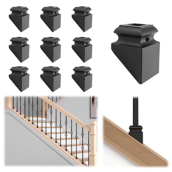 Muzata 10 Pack Iron Baluster Shoes with Screws for 1/2" Square Staircase Baluster, Satin Black