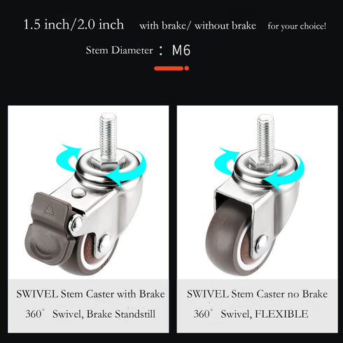 Stem Casters 360 Degree Swivel TPR Wheels - Replacement Industrial Castors for Carts, Furniture, Dolly (1.5 Inch with