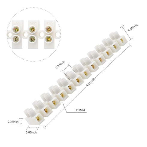 12 Position Dual Row Terminal Block Set, 7 Pieces Electrical Barrier Wire Connector Block, 10A 380V