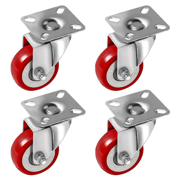 4 Pack Caster Wheels Swivel Plate on Red Polyurethane Wheels, 2 inch No Brake