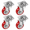 4 Pack Caster Wheels Swivel Plate on Red Polyurethane Wheels, 2 inch No Brake