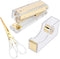 Stapler and Tape Dispenser Kit, Acrylic Desk Organize Accessories, Clear Tape Dispenser, Gold Stapler