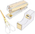 Stapler and Tape Dispenser Kit, Acrylic Desk Organize Accessories, Clear Tape Dispenser, Gold Stapler