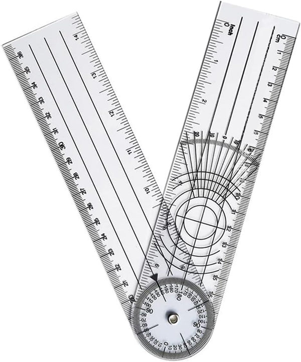 Clear Plastic Goniometer Angle Measuring Tool, 7'' Folding Ruler for Woodworking and Office Use