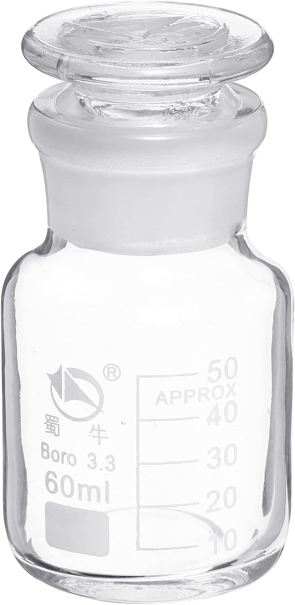 PATIKIL 60mL Reagent Media Bottle, 1Pcs Round Graduated Storage Bottle with Clear Cap for Home, Chemistry Lab