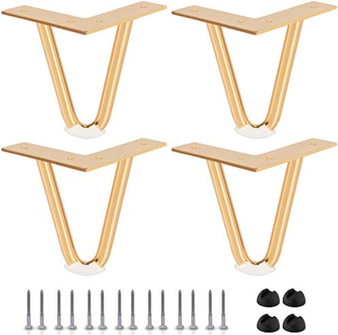 Btowin 4 inch Hairpin Legs, 4Pcs Heavy Duty Metal Furniture Legs with Rubber