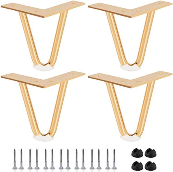 Btowin 4 inch Hairpin Legs, 4Pcs Heavy Duty Metal Furniture Legs with Rubber