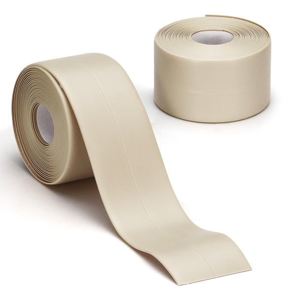 2 Rolls Waterproof Self Adhesive Caulk Tape, 1.5" x 10.5Ft, Beige Sealing Strip for Bathroom, Kitchen, Shower, Bathtub
