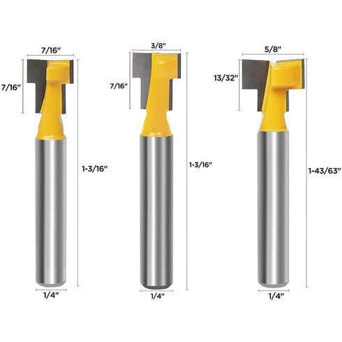 TOEVER 5pcs Set, 1/4 Inch Set 5/16&3/8 1/2 &5/8 &7/16 Inch Keyhole Router Bits Shank Router bits, Router Bit & Blade
