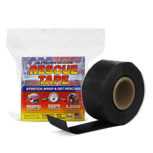 Bond It Rescue Tape, 1" x 12', Black, Self-Fusing Silicone for Emergency Plumbing, Waterproof, 950PSI, Made in USA