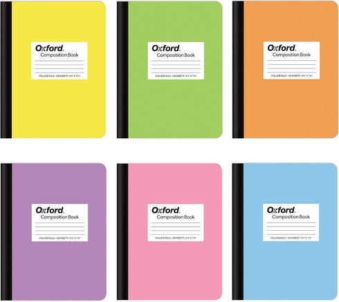 Oxford Composition Notebooks, 6 Pack, Assorted Pastel Covers, 100 Sheets, College Ruled Paper, 9-3/4 x 7-1/2 Inches