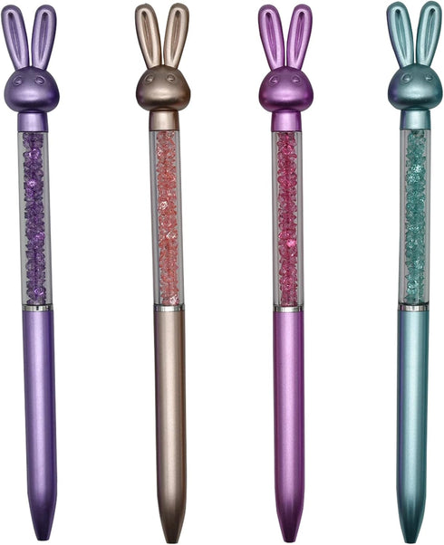 Maydahui 24PCS Retractable Rabbit Ballpoint Pen - Colorful Crystal Quicksand Pen, Cute Animal Gem Pen