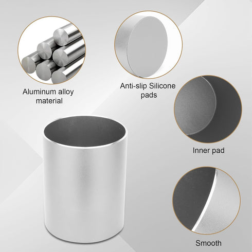 Metal Pen Holder for Desk, Round Aluminum Makeup Brush and Pencil Cup, Organizer for Office, Home, School (Silver)