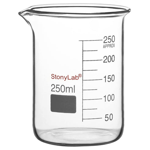 stonylab Borosilicate Glass Beaker, 250 ml Graduated Low Form Griffin Beaker with Pouring Spout (1 Pack)