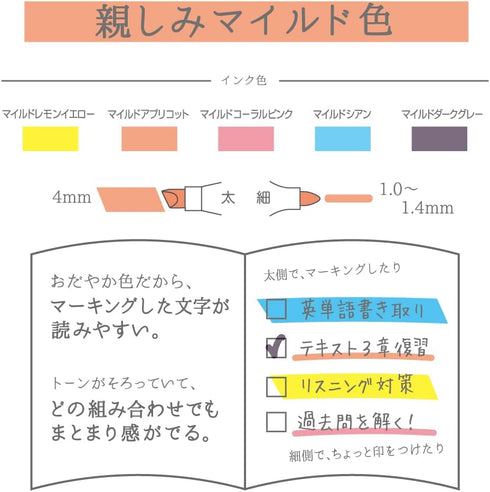 Zebra WKT7-N-5C-N Highlighter, Mild Liner in 5 Friendly Colors
