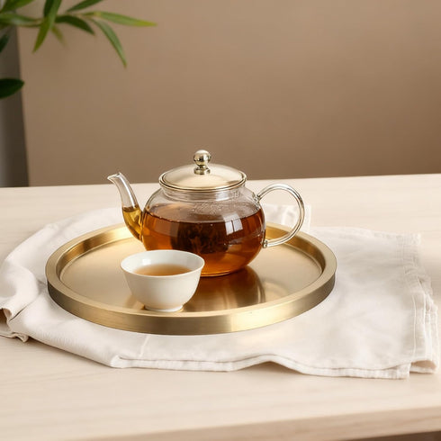 12.5",Double Stainless Steel Round Bar Serving Tray Wall,Ideal Coffee Table, Decorative,Rotisserie Plate, Tea