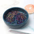 MEI YI TIAN Small Ceramic Paperclip Holder for Desk, Round Macaron Navy Blue Paper Clip Dispenser, Cute Storage Plate
