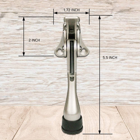 One-Touch Metal Door Stopper - Semi-Automatic with Non-Slip Rubber Tip, Dark Grey