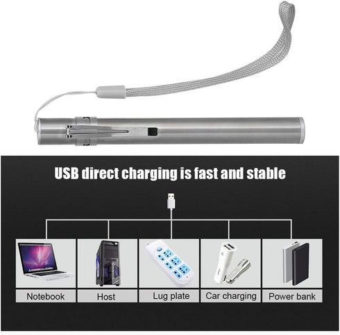 Fafeicy LED USB Penlight Mini Diagnostic Medical Pen Light, Stainless Steel Rechargeable Pen Light with Pocket Clip +