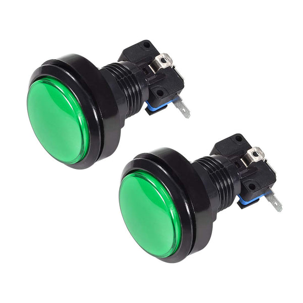 uxcell Game Push Button: 46mm Round 12V LED Illuminated Switch with Micro Switch for Arcade Video Games, Green 2pcs.