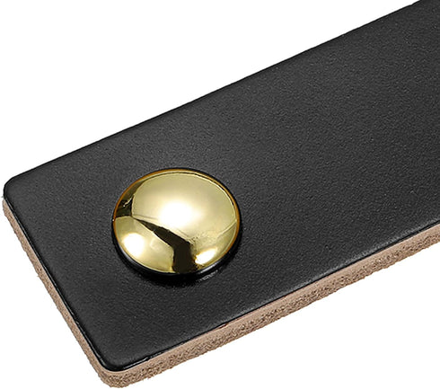 uxcell Leather Drawer Pulls, 2.5" 4Pcs Black/Gold Leather Furniture Handles with Screws for Cabinet Doors, Dressers