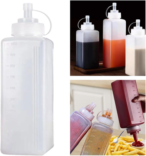 IEUDNS 1000ml Bottle Ketchup Honey Dispenser Wide Mouth with Lid Refillable Reusable Ketchup Bottle Sauce Dispenser