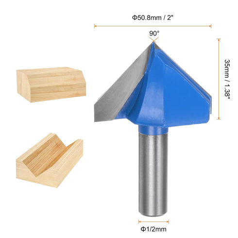 Router Bits 2" Dia 1/2" Shank 90 Degree V Type End Mill Carbide for Woodworking Carpentry Engraving Edge Trimmer Cutter Tools