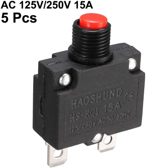 uxcell AC 125V/250V 15A Push Button Circuit Breaker for Air Compressor (5 Pcs)