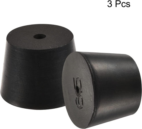 MECCANIXITY Rubber Tapered Plug 27mm to 34mm with Hole for Test Tubes, Black, 3 Pieces