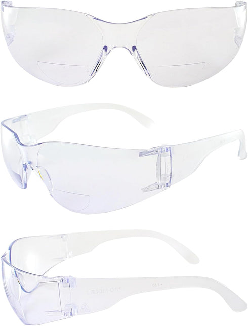 3.0x Z87.1 Global Vision Rider Bifocal Safety Motorcycle Riding Sunglasses Clear Frame Clear Magnification Clear Lens