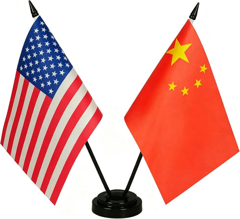 American & China Table Flag, US & Chinese Desk Flag, 8 x