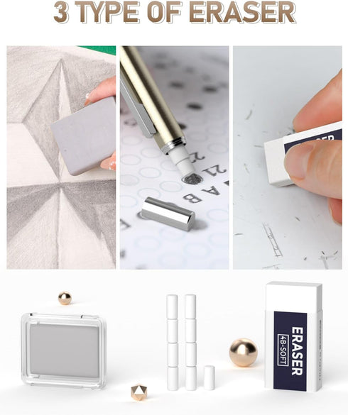 Nicpro 35PCS Art Mechanical Pencil Set, 3 PCS Metal Drafting Pencil with 20 Tube Lead Refills Case