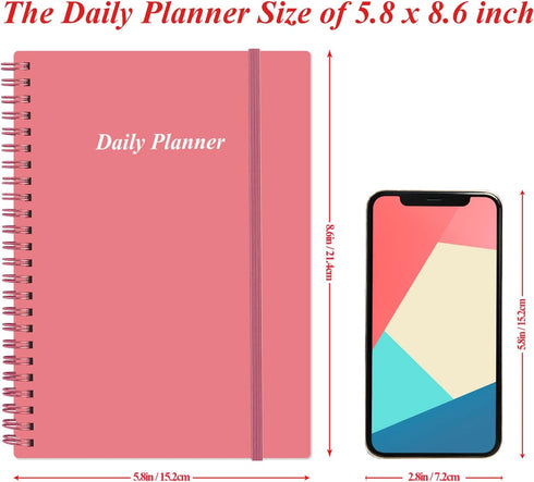 Daily Planner Undated, A5 To Do List Notebook, Spiral Appointment Planner, Pink