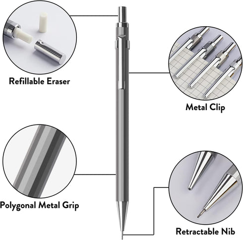 Four Candies 0.5mm Mechanical Pencil Set with Case, 4PCS Metal Pencils and Lead Refills
