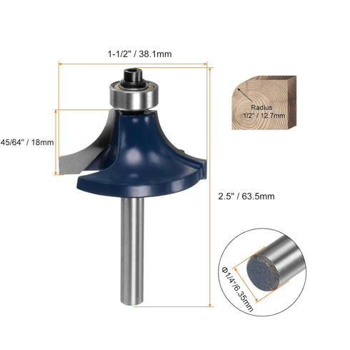 1/4 1" HARFINGTON Roundover Router Bit Shank Radius Carbide Tipped Edge Rounding Over Bit with Bearing Guide