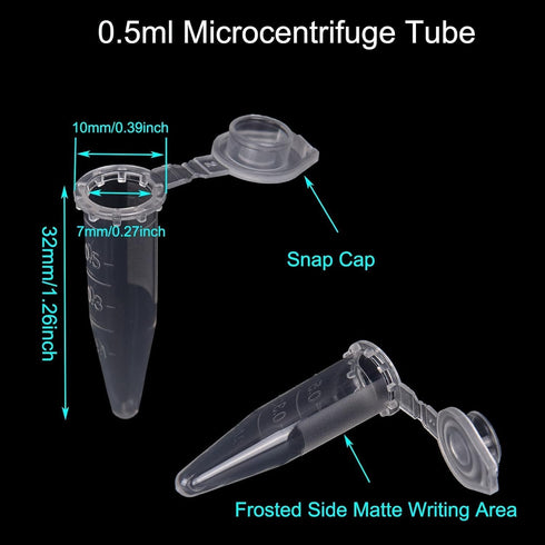 1000 PCS 0.5ml Microcentrifuge Tubes with Attached Lid, Clear Graduation Plastic Lab Snap Tubes (Bag Pack)