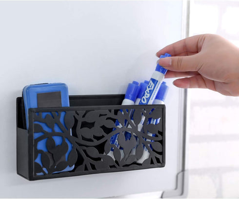 MyGift Black Metal Magnetic Dry Erase Marker Holder for Whiteboard Markers and Accessories Storage Basket Organizer with Floral Cutout Design by MyGift