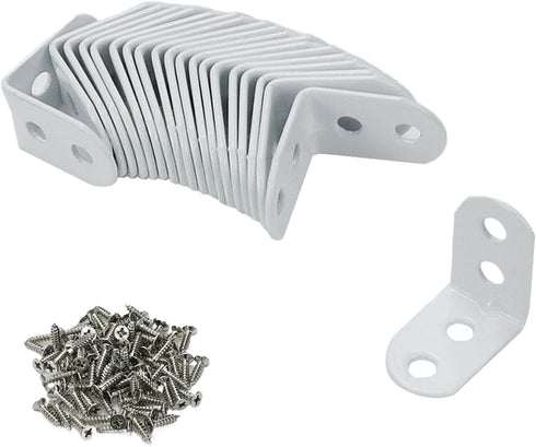 20pcs Heavy Duty Iron L Bracket Joint Right Angle Bracket for Floating Shelf Wood Table Top, White (29x29x18mm)