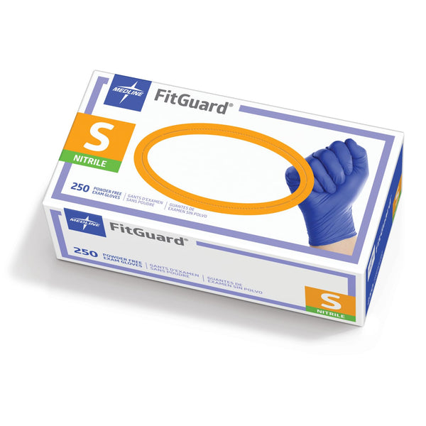 Medline FitGuard Powder-Free Nitrile Exam Gloves, Dark Blue, Size Small, Box of 250
